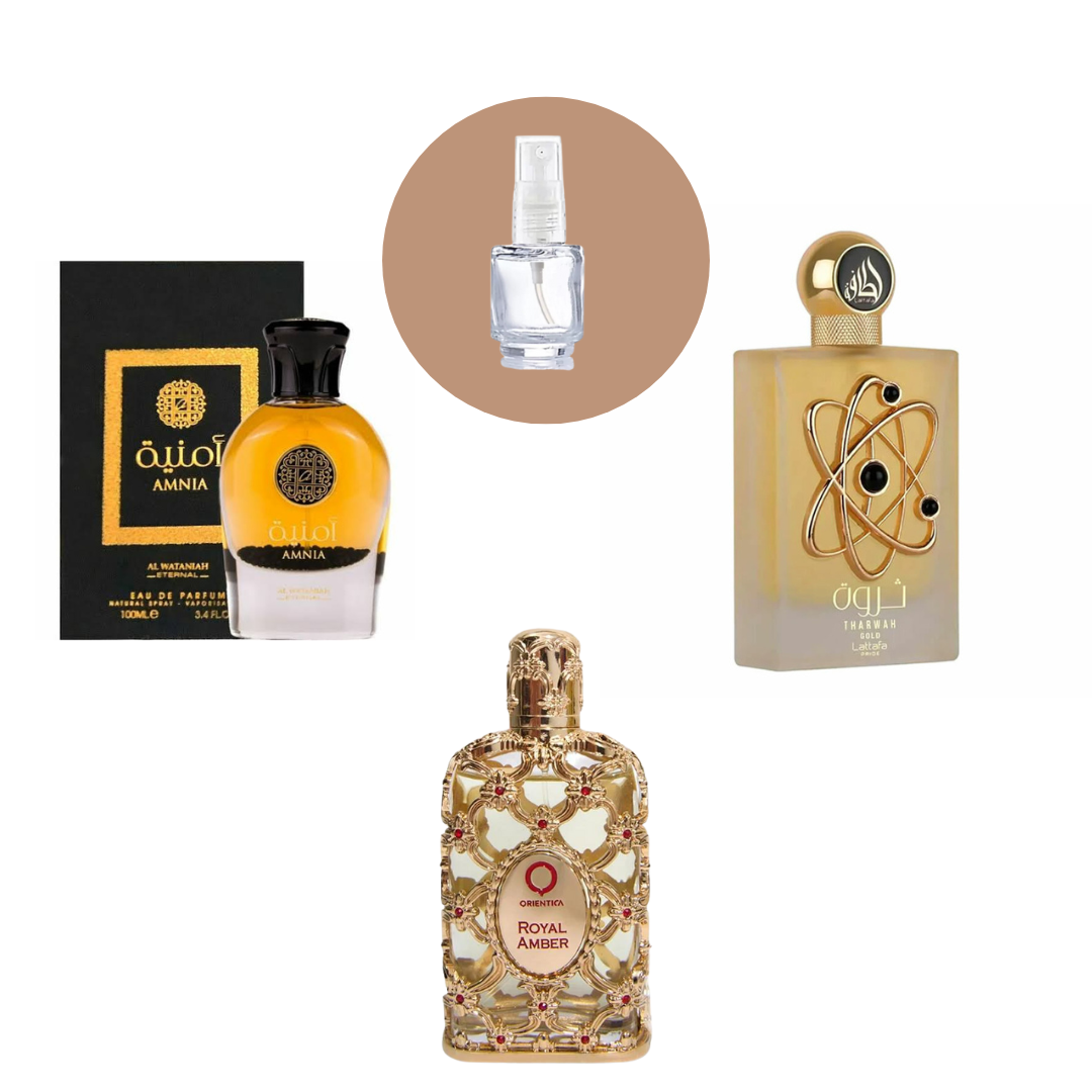 Combo do Ciúmes – Amnia – Tharwah – Royal Amber – DECANTS